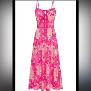 Grace Karin Pink Floral Midi Dress